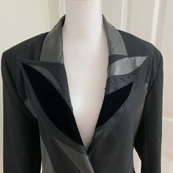 Vintage Joseph Ho Wool Blazer Leather Embellishments Beading Sz 8 - Picture 3 of 8